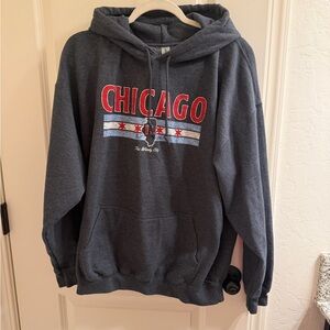 Gildan Dark Gray Chicago Hooded Sweatshirt with Red Graphic